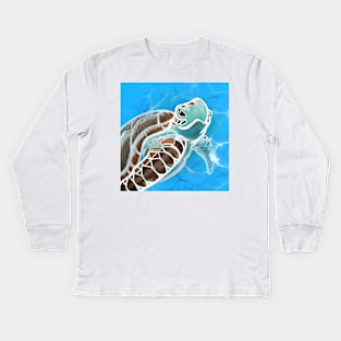 Hawksbill Sea Turtle Swimming in the Sea Kids Long Sleeve T-Shirt